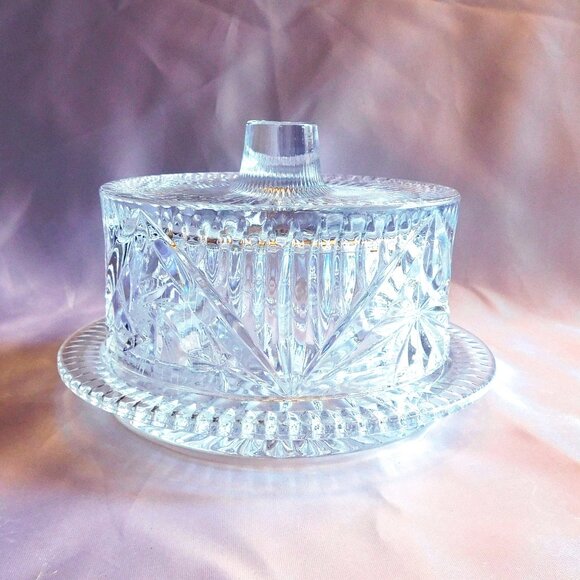 Cut Glass Round Covered Cheese or Butter Dish # 22049 - Picture 2 of 4